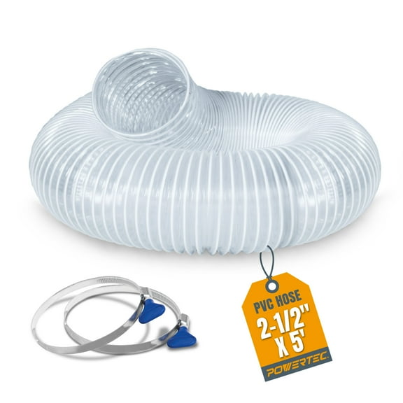 POWERTEC 2-1/2" x 5' Dust Collection Hose with 2pcs Key Hose Clamps for Table Saw, Band Saw, Planer, Belt Sander, Woodworking and Wood Shop Dust Collection System (70391)