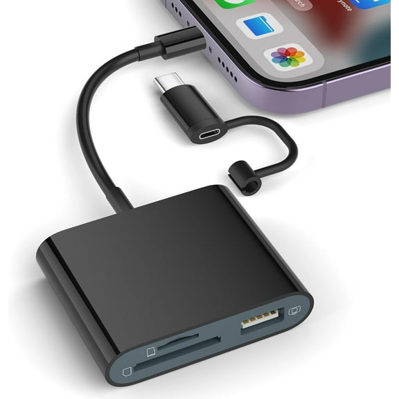 SD Card Reader for iPhone, Memory Card Reader with USB-C to Lightning Adapte Plug and Play Trail Game Camera Micro SD Card Viewer Support SD/TF Card and USB Adapter for iPad No App Required