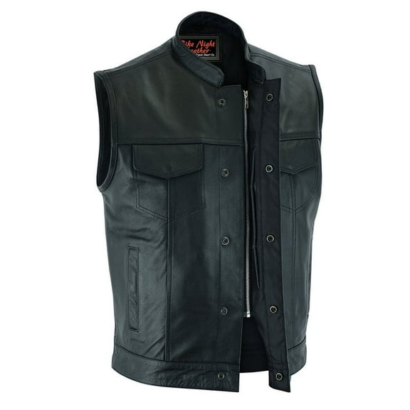 Daniel Smart S to 12XL Biker vest for Men Cowhide Black Leather Motorcycle Vest Unique with Scoop Collar Design
