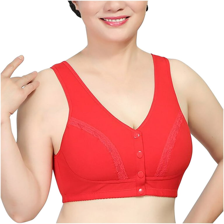 Bigersell Open Back Sports Bra Women Solid Sleeveless Lingerie Front Four  Button Wide Strap Tank Bra Short Size Strappy Sports Bra, Style 7313, Red