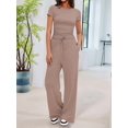 thumbnail image 5 of Women'S 2 Piece Lounge Sets Ruched Short Sleeve Tops High Waisted Wide Leg Pants Sets Camel Color L, 5 of 7
