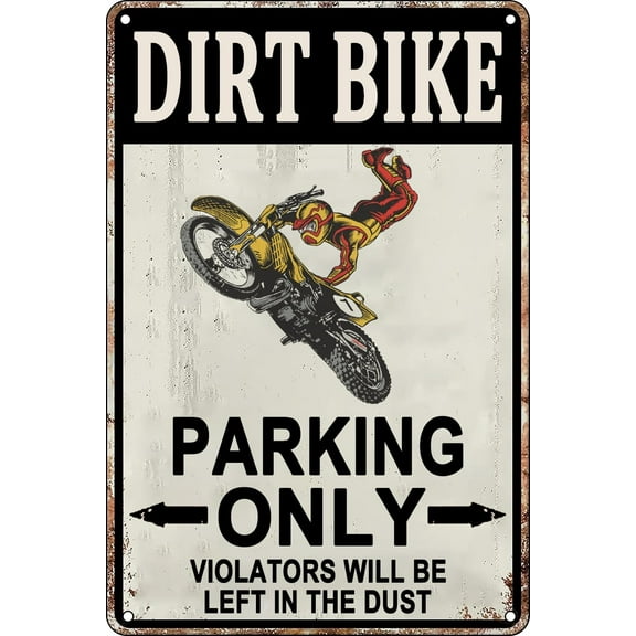 Metal Signs Dirt Bike Parking Only Dirt Bike Accessories For Boys Room Decor Motorcross Gifts for Men Motorcycle Lovers Wall Decoration Sign 8 x 12 Inches