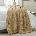 thumbnail image 4 of Chunky Knit Throw Blanket for Couch, Soft Chenille Crochet Blanket for Sofa, 50"x60", Beige, 4 of 14