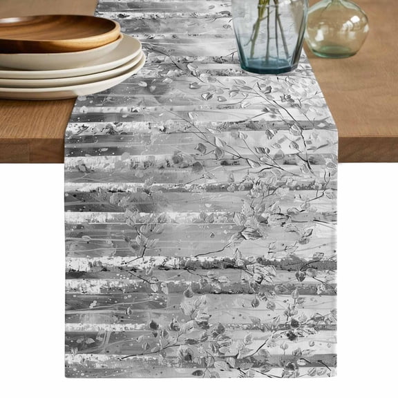 Grey Forest Cotton Linen Table Runner for Dining Kitchen, Modern Oil Painting Art Wedding Outdoor Party Tablerunners Decoration, Dresser Scarf Coffee Tablecloth Runners 13x108 Inches
