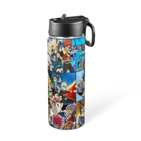 Insulated Stainless Steel for Beyblade Burst Thermos Water Bottle With Straw and Handle for Kids Boys Girls Cup Sports Kettle For Gym 18oz