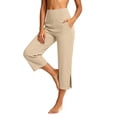 thumbnail image 3 of Bloomae Capri Pants for Women Elastic High Waisted Workout Yoga Capris Leggings Side Slit Straight Leg Athletic Cropped Pants with Pockets, 3 of 9