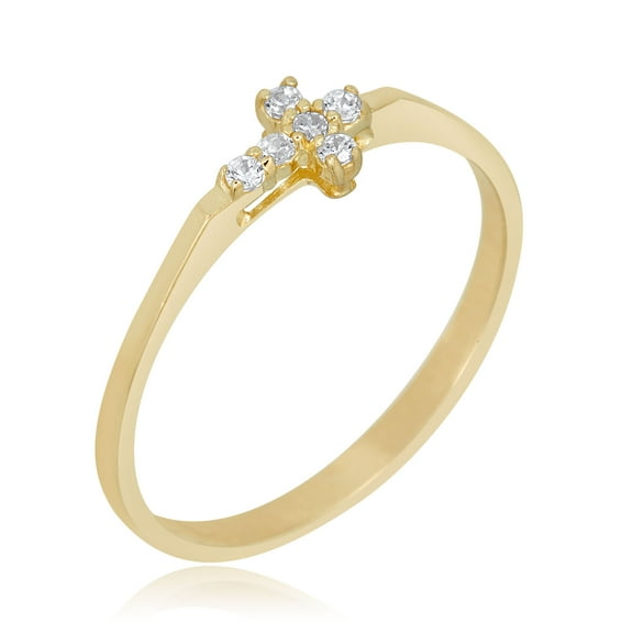 AVORA 10K Yellow Gold Simulated Diamond CZ Sideway Cross Fashion Ring  - Size 8