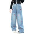 thumbnail image 5 of FDDMis Tall Jeans Wide Leg Jeans Petite Length Black Pants Boys Teenage Clothes Gymnastic Clothes for Girls 14/16 Girls Clothes Cute Clothes Boys, Blue 10-11 Years, 5 of 9