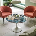 thumbnail image 4 of Blue Truck Daisy Butterfly Elastic Fitted Round Table Cover Grey Check Waterproof Outdoor Tablecloth for Holiday Party, Picnic, Patio & Dining Fits Tables Up to 45"-54", 4 of 8