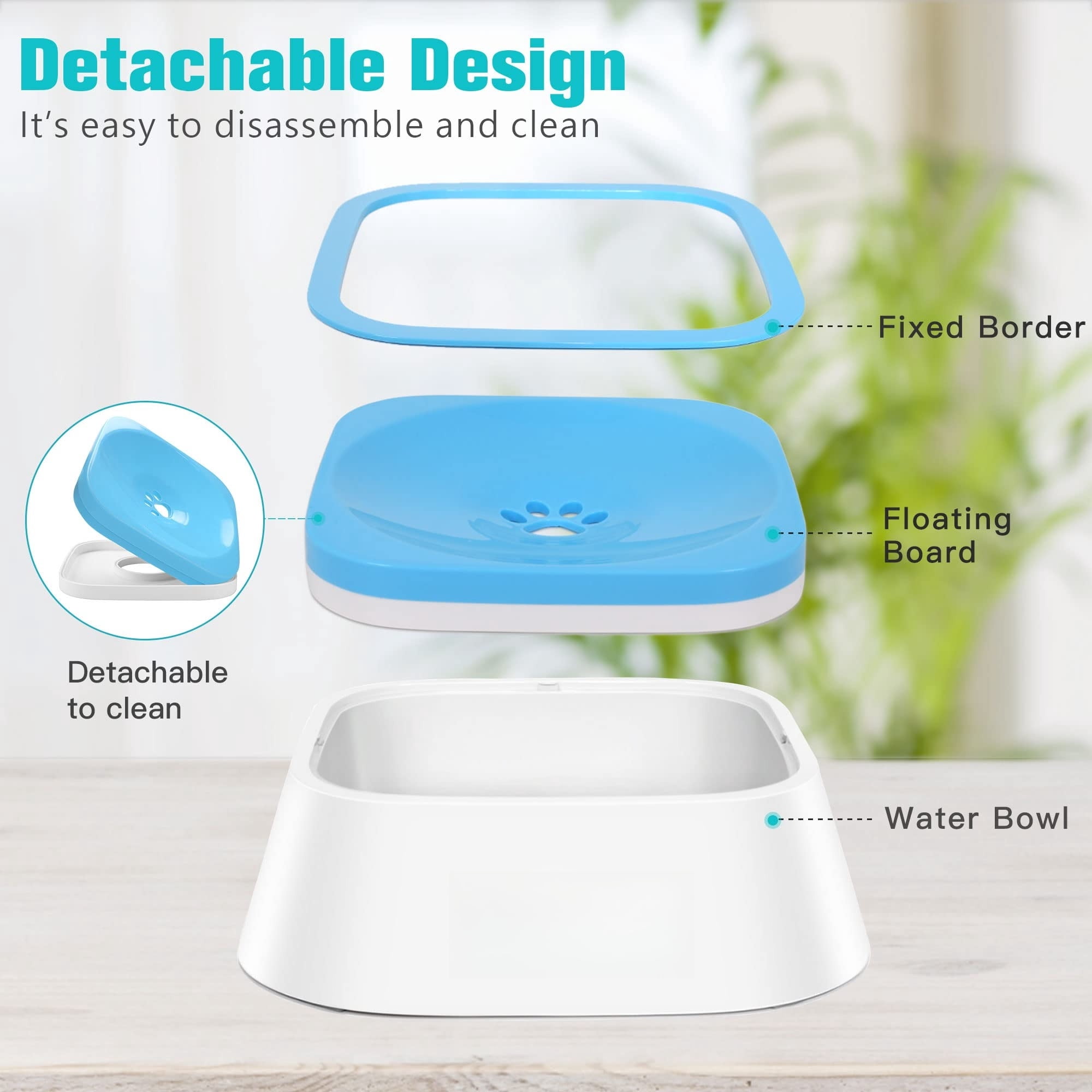 No-Spill Pet Water Bowl, Slow Water Feeder, No-Slip Pet Water Dispenser 35oz Feeder Bowl for Dogs and Cats-2Pcs