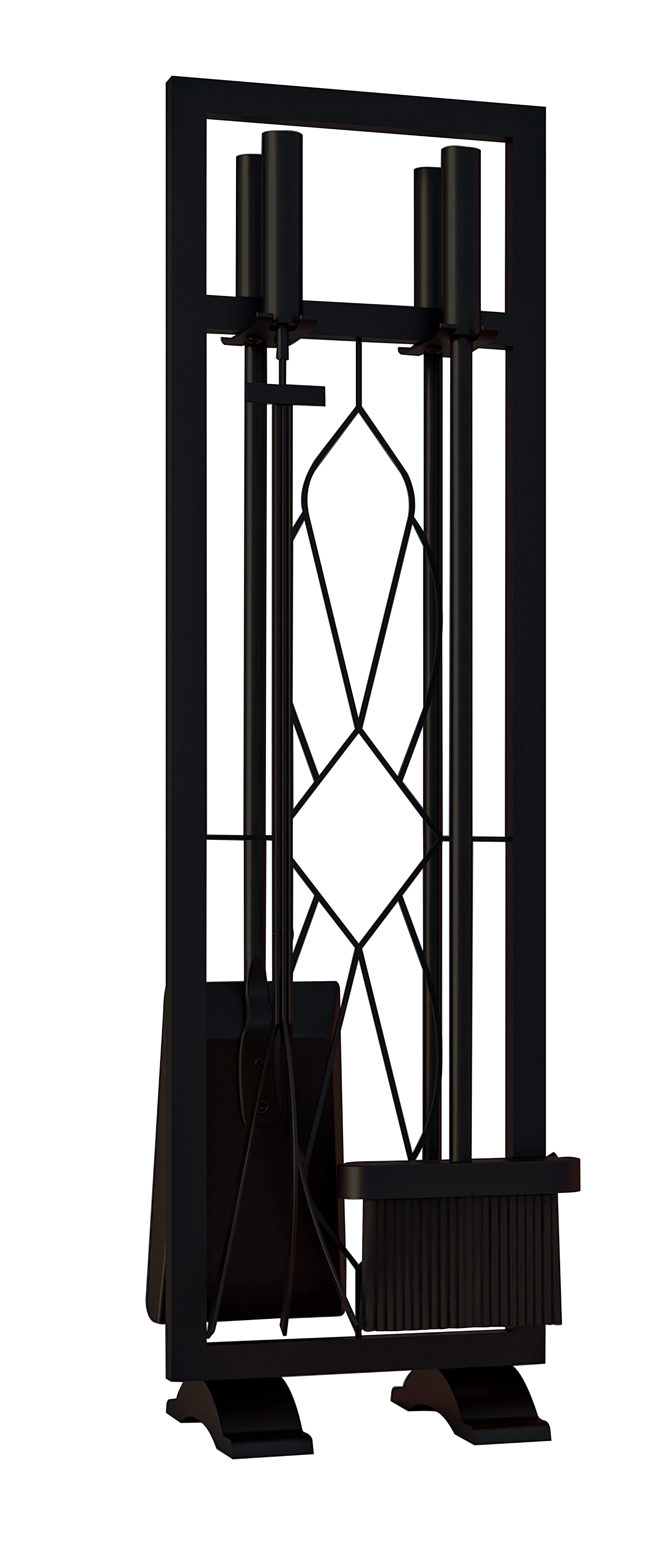 Fire Beauty 5-Piece Black Wrought Iron Fireplace Tools Set, Heavy Duty Fireside Accessories Kit with Stand, Indoor Wood Stove Fire Pit Tool Holder