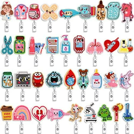 36 Pcs CNA Badge Reel Badge Holder Bulk Nurse Week Gift Cute Retractable ID Name Clips Alligator Tag Clip for Doctor Hospital Office Appreciation Gift