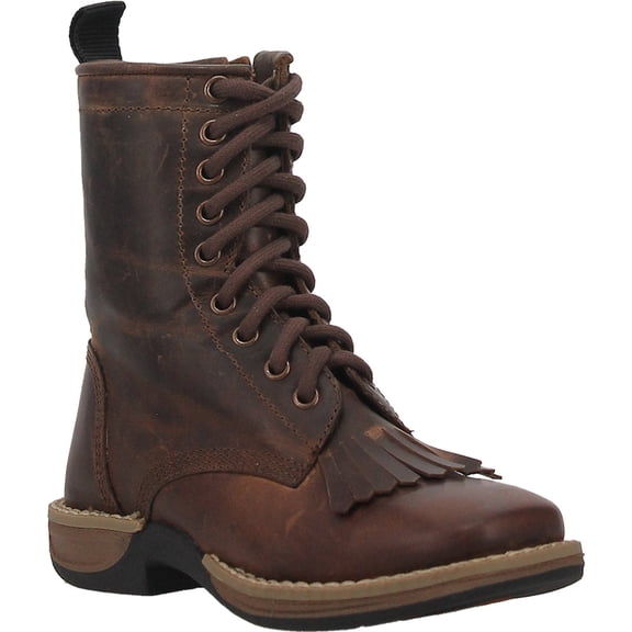 Dan Post Kid's Rowan 6" Tan Square Toe 1" Stockman Heel Lacer Side-Zipped Western Boots, Size 11 (D) - DPC2965
