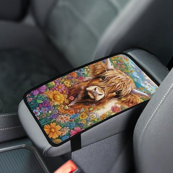 1pc Universal Armrest Cover Pads 12.6x7.5 inch Highland Cow Neoprene Car Armrest Covers with Anti-Slip Design Breathable Car Armrest Pad for Summer Most Vehicle SUV Truck
