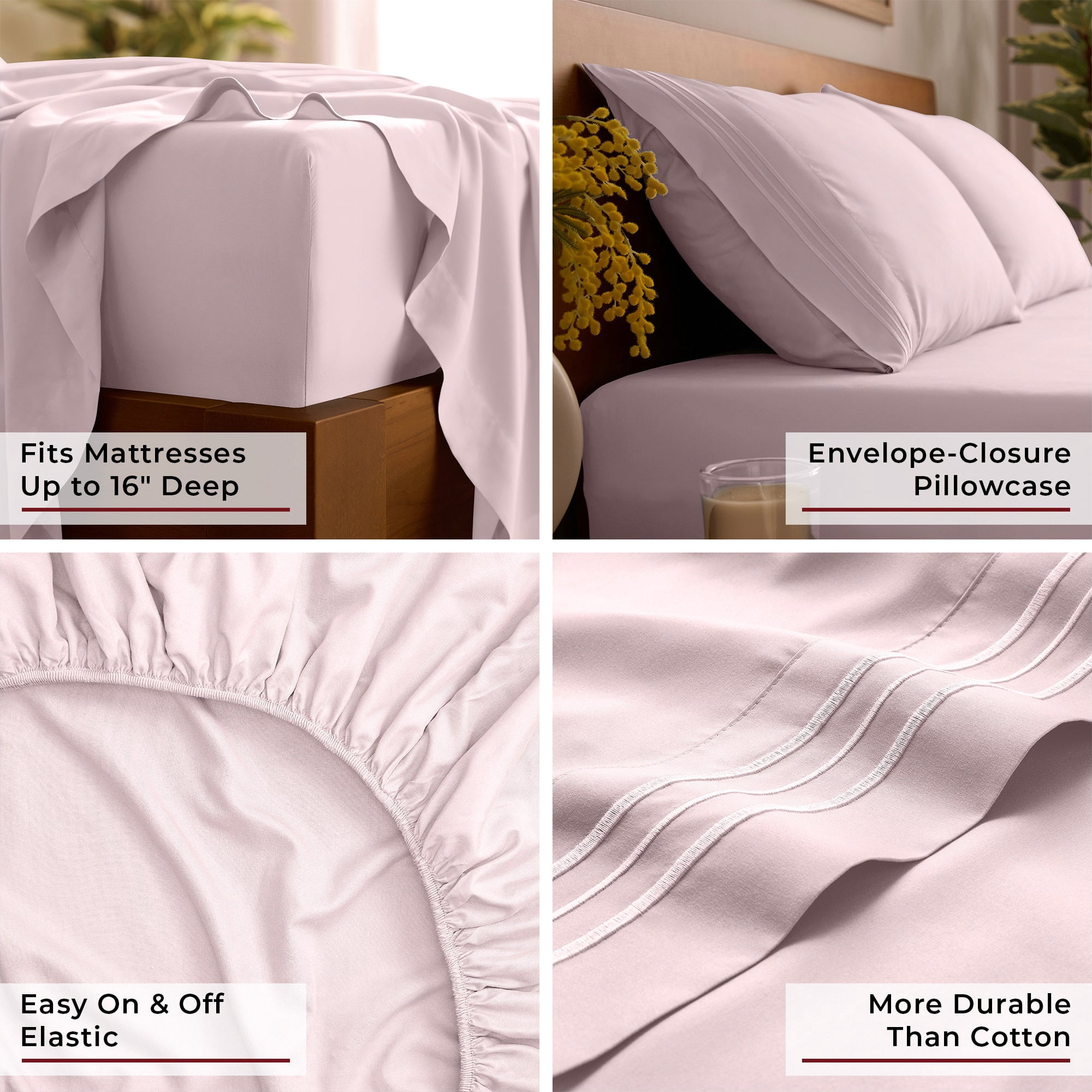 Mellanni 4-Piece Iconic California King Bedsheet Set - Microfiber, 16" Deep Pocket, Cooling, Wrinkle, Fade, Stain Resistant, Blush Pink
