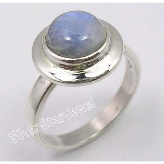 925 Solid Silver Amazing Blue Fire Rainbow Moonstone Bestseller Ring Size 5