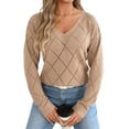 thumbnail image 2 of Women'S Crochet Sweater Top Hollow Out Long Sleeve Pullover Tops Fall Outfits Fashion Khaki S, 2 of 9