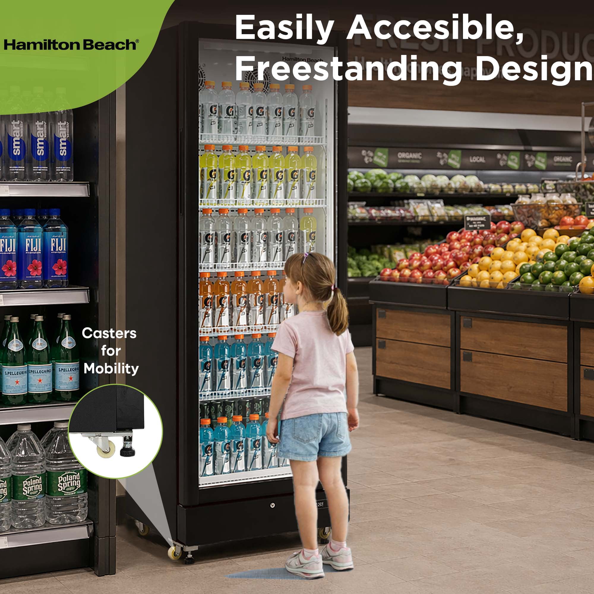 Hamilton Beach 17 cu. ft. Commercial Glass Door Display Fridge, Frost-Free Beverage Refrigerator with LED Lighting, Adjustable Shelves, Digital Temperature Control
