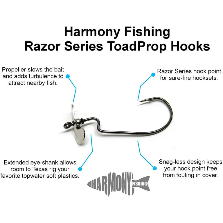 Harmony Fishing Razor Series ToadProp Hooks 5 Pack EWG Propeller Hooks for  topwater Frog/Toad baits 4/0