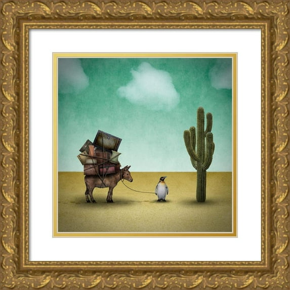 Noblin, Greg 15x15 Gold Ornate Wood Framed with Double Matting Museum Art Print Titled - Mr. Penguin Goes on Holiday