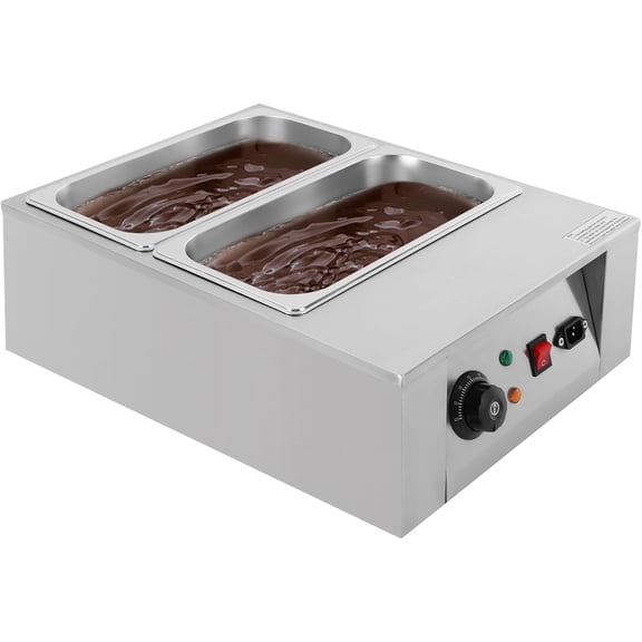 Commercial Chocolate Melting Machine, Chocolate Tempering Machine with 2 Tanks and Lid, Stainless Steel Electric Chocolates Melting Pot for Hotels, Restaurants, Bakeries, Adjustable Temperature