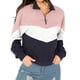 thumbnail image 1 of Jersey con cuello con cremallera Diseño de bloques de color Sudadera informal suave y cómoda con media cremallera Jersey de manga larga para mujer, 1 of 6