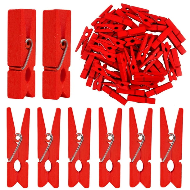 Jdesun 50 clips de madera para fotos, mini alfileres de madera natural, pinzas para ropa, pinzas de madera para fotos, pinzas para el hogar, oficina, manualidades, decoración hecha a mano (rojo)