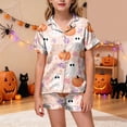thumbnail image 2 of KPOPLK Halloween Pajamas Girl Fall Pumpkin Print Satin Button Up Sleepwears 2 Piece Top and Shorts Pjs Sets for 2-13 Years,Size 10-11 Years, 2 of 5