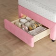 thumbnail image 6 of Twin Bed Frame with Motion Sensor Light, UHOMEPRO Upholstered Platform Bed with Charging Station and Wooden Storage Drawer, No Box Spring Needed, Pink, 6 of 11