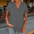 thumbnail image 2 of Yuyuzo Womens T Shirts Cap Sleeve Tops Button up V Neck Top Solid Color Basic Summer Tees Tops, 2 of 7