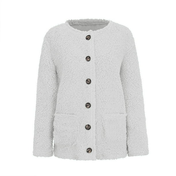 EQWLJWE Women Casual Sherpa Fleece Cardigan Sweaters Button Plus Size Plush Jacket with Pockets Outerwear Winter Coats