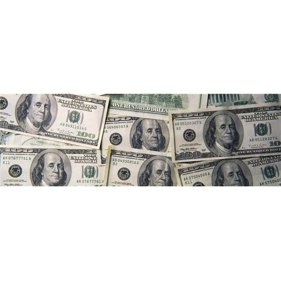 Panoramic Images  Close-Up of One Hundred Dollar Bills Poster Print, 27 x 9