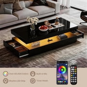 BaPiPro LED Coffee Table with 2 Storage Drawers, Modern Center Table with USB Charging & Smart Control for Living Room, 39 Black
