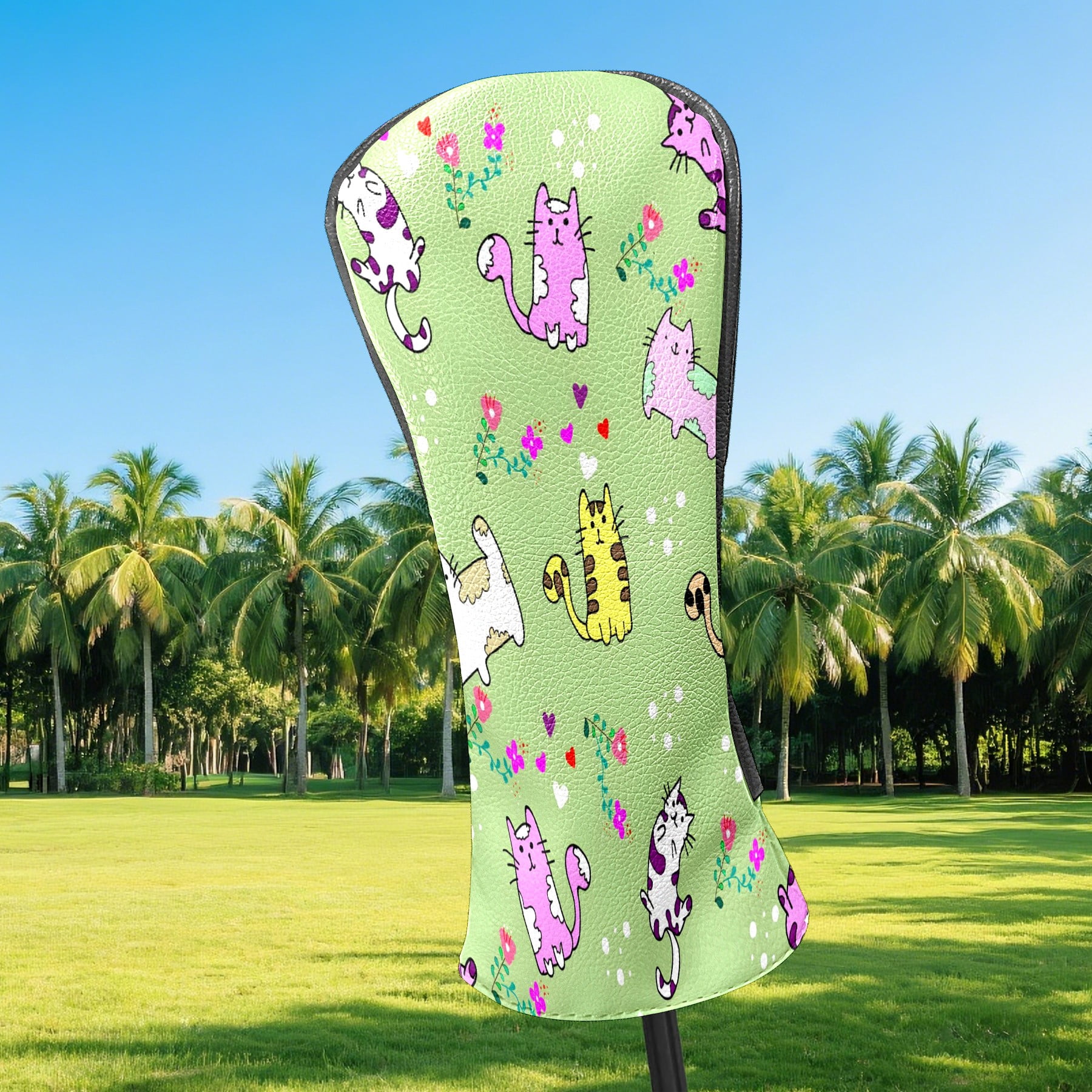 Golf Club Covers, Green Cat Premium PU Leather Driver Hybrid Putter Head Covers with Velvet Lining, Waterproof Golf Gifts for Men Women