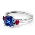 thumbnail image 3 of Gem Stone King 10K White Gold Blue Created Sapphire and Red Created Ruby 3 Stone Engagement Ring for Women | 2.30 Cttw | Cushion 7MM and 3MM (Size 6), 3 of 5
