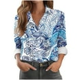 thumbnail image 2 of GaThRRgYP Long Sleeve T Shirts for Women Loose Fit,Women's Long Sleeved Regular Casual Orange Series Printed Lapel Button Up Shirt Blue XL, 2 of 5