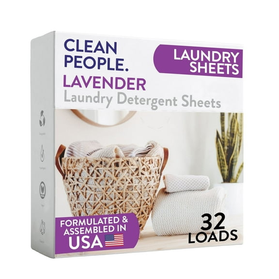 The Clean People Laundry Detergent Sheets - Laundry Soap - Ultra Concentrated, Recyclable Packaging, Stain Fighting - Lavender, 32 Pack