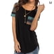 thumbnail image 1 of Camiseta de mujer de manga corta con cuello redondo y bolsillo a rayas en la parte superior, negro, M Scienceny  AP001586-02, 1 of 6