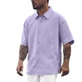 thumbnail image 2 of Mens Button Down Shirt Casual Breathable Soft Shirts Comfortable Solid Color Summer Beach Tops Purple Size XXL, 2 of 5