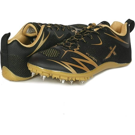 

KD Vector Track Shoe Sprint Athletic Spike Long Jump Relay Running Shoe Hurdling (Size UK 2 - UK 10) Flyer (Black-Gold) UK06