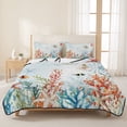 thumbnail image 3 of Twin Quilt Set 68''x86'', Coastal Blue Lightweight Summer Bedspread Coverlet Set with 2 Pillow Shams, Ocean Coral Starfish Shell Nautical Seagrass Breathable All Season Quilt Bedding for Dorm/Bedroom, 3 of 9