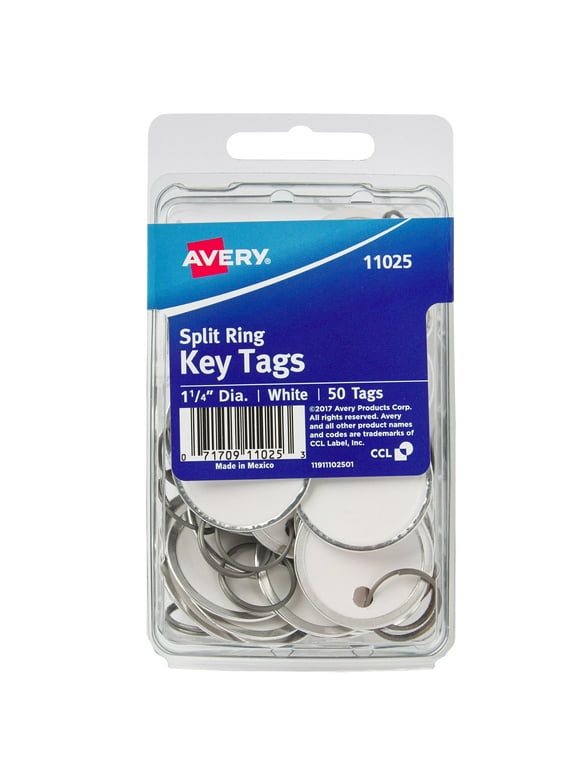 Avery 1-1/4" Metal Rim Key Tags, Split Ring, White, 50 Tags (11025)