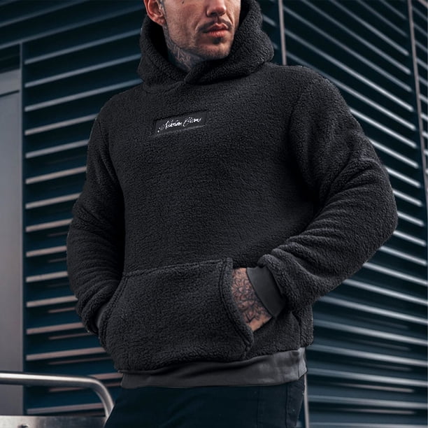 Sudadera con capucha para hombre, informal, de doble cara, con bolsillo de terciopelo, color liso, de manga larga, blusa de poliéster para hombre