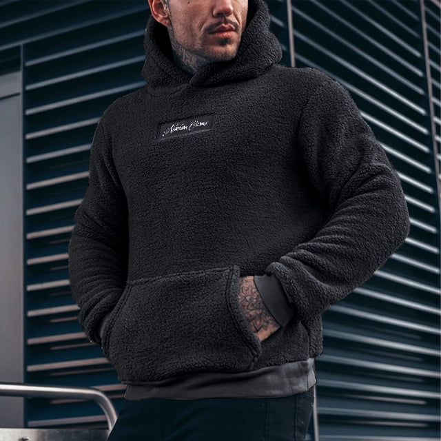 Sudadera con capucha para hombre, informal, de doble cara, con bolsillo de terciopelo, color liso, de manga larga, blusa de poliéster para hombre