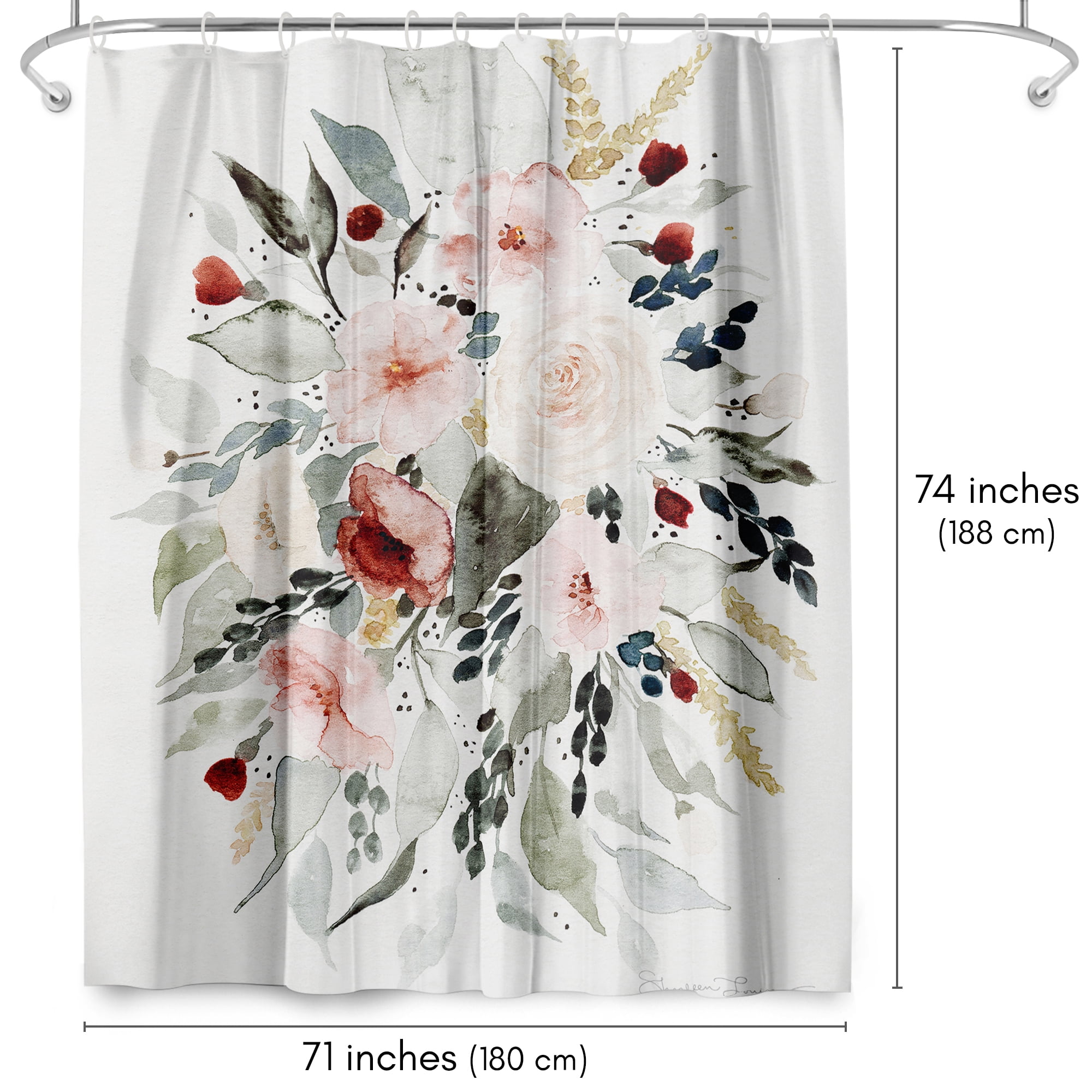 Americanflat 71x74 Loose Bouquet Shower Curtain - 100% Polyester Shower Curtain