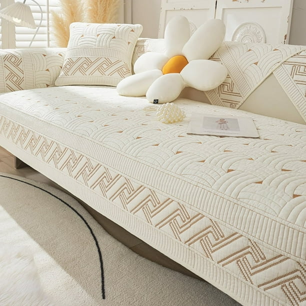 Funda de sofá seccional Zhuge de algodón acolchado con bordado, protector de muebles, 35,4 x 47,2 pulgadas, color blanco