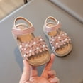thumbnail image 6 of XIMIN Girls Open-Toe Sandals with Flower Pearl Applique Adjustable Ankle Strap Non-Slip Flat Sole Cute Casual Summer Beach Sandals (Pink, 5-5.5 Years), 6 of 8