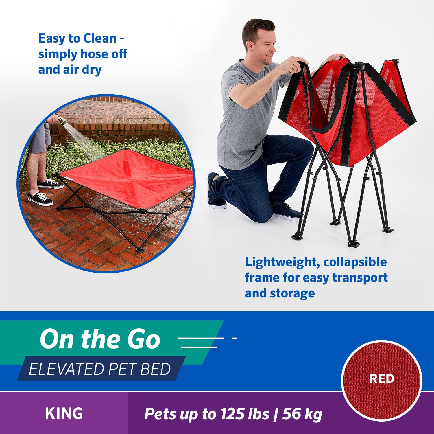 Coolaroo On the Go Elevated Travel Dog Bed, King, Red