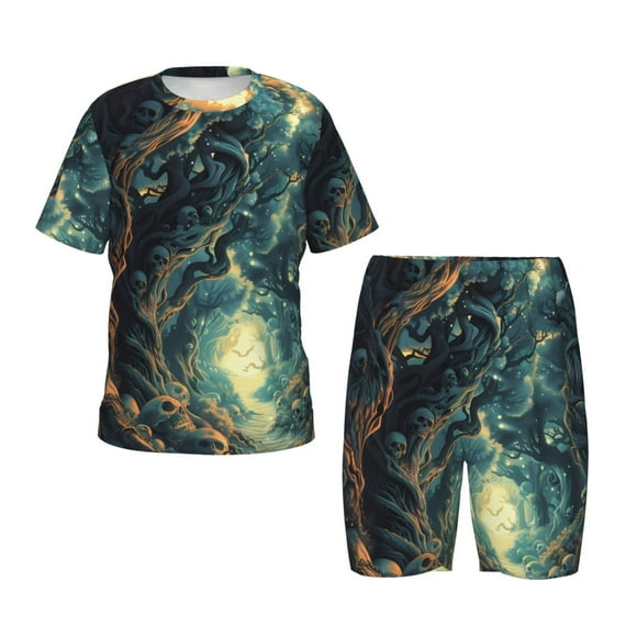 Balery Enchanted Forest Skull Path Conjunto de Pijama Infantil de Manga Corta con Estampado – Ropa de Dormir de Algodón Suave-3X-Large