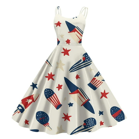 Women's 4th of July Patriotic Dress, Women Sexy Strapless Punk Dress, Independence Day American Flag Printed Vintage Design, Bodycon Mini Skirt for Night Out or Parties,Beige L